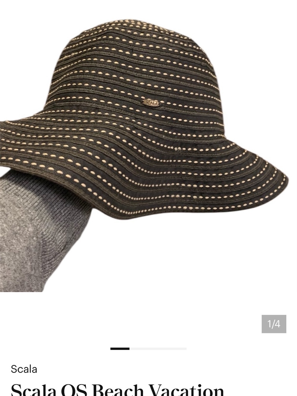 Scala Black and Cream Striped Wide-Brim Sun Hat